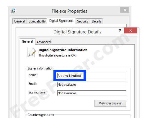 Screenshot of the Altium Limited certificate
